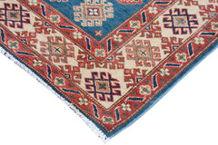 handmade Geometric Kazak Blue Ivory Hand Knotted RUNNER 100% WOOL area rug 4x15