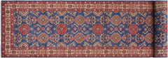 handmade Geometric Kazak Blue Ivory Hand Knotted RUNNER 100% WOOL area rug 4x13