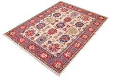 handmade Geometric Kazak Ivory Red Hand Knotted RECTANGLE 100% WOOL area rug 5x8