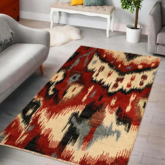 handmade Modern Ikat Red Ivory Hand Knotted RECTANGLE 100% WOOL area rug 4 x 6