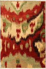 handmade Modern Ikat Red Brown Hand Knotted RECTANGLE 100% WOOL area rug 3 x 4