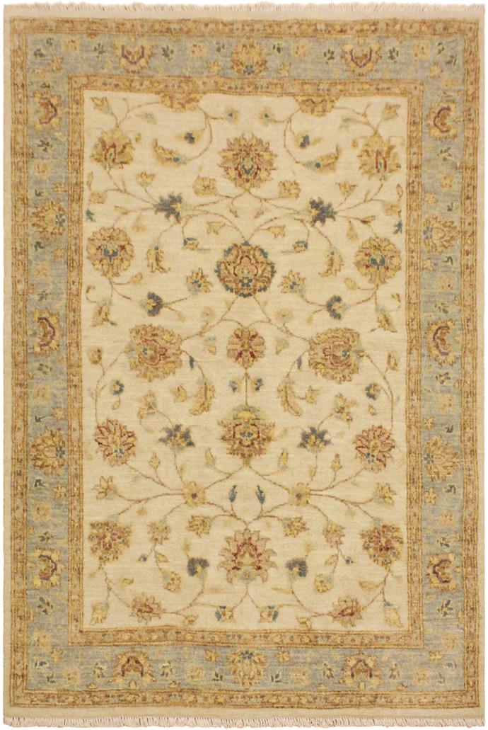 handmade Traditional Kafkaz Ivory Blue Hand Knotted RECTANGLE 100% WOOL area rug 4 x 6