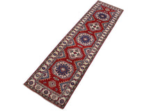 handmade Geometric Kazak Red Ivory Hand Knotted RUNNER 100% WOOL area rug 3x10