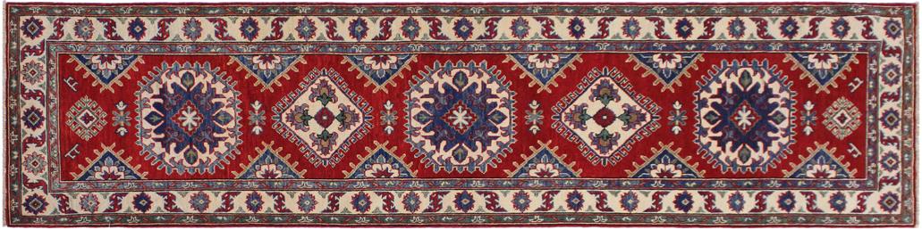 handmade Geometric Kazak Red Ivory Hand Knotted RUNNER 100% WOOL area rug 3x10