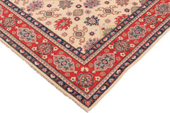 handmade Geometric Kazak Beige Red Hand Knotted RECTANGLE 100% WOOL area rug 9x12