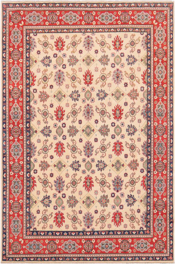 handmade Geometric Kazak Beige Red Hand Knotted RECTANGLE 100% WOOL area rug 9x12