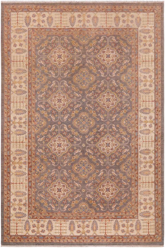 handmade Transitional Kafkaz Gray Ivory Hand Knotted RECTANGLE 100% WOOL area rug 8 x 11