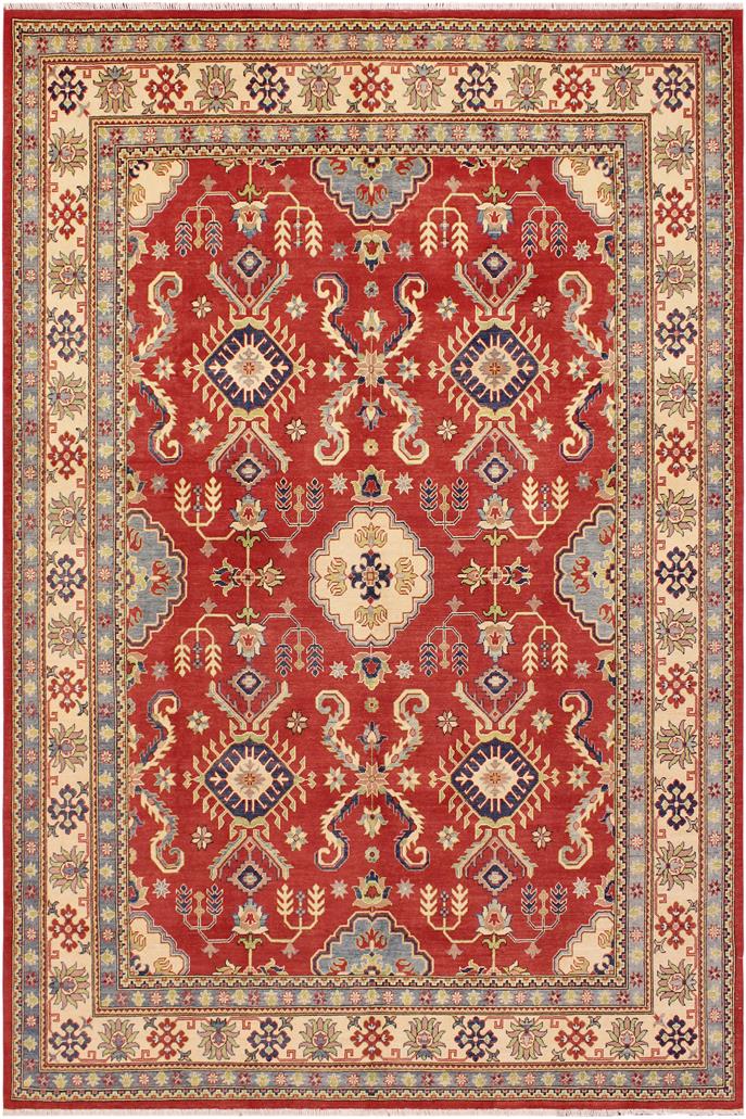 handmade Geometric Kazak Red Beige Hand Knotted RECTANGLE 100% WOOL area rug 9x12