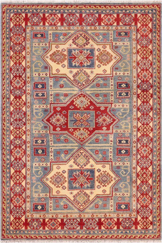 handmade Geometric Kazak Light Blue Beige Hand Knotted RECTANGLE 100% WOOL area rug 5x7