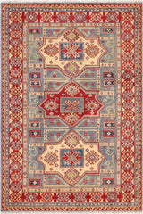 handmade Geometric Kazak Light Blue Beige Hand Knotted RECTANGLE 100% WOOL area rug 5x7