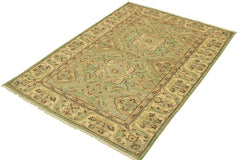 handmade Traditional Kafkaz Lt. Green Ivory Hand Knotted RECTANGLE 100% WOOL area rug 4 x 6