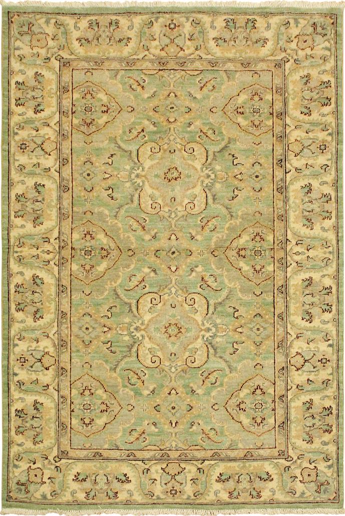 handmade Traditional Kafkaz Lt. Green Ivory Hand Knotted RECTANGLE 100% WOOL area rug 4 x 6