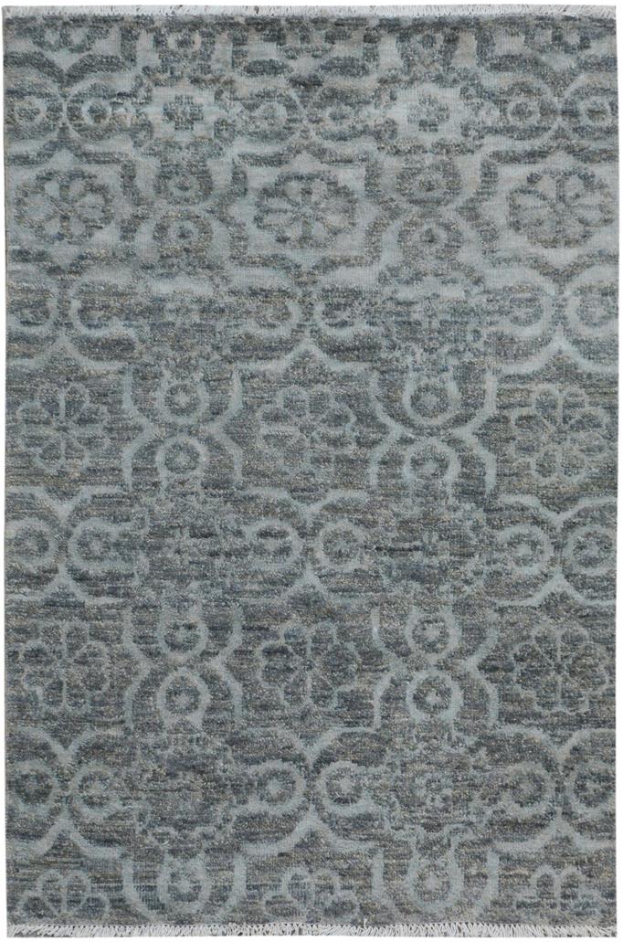 handmade Modern Kafkaz Gray Gray Hand Knotted RECTANGLE WOOL&VISCOU area rug 4 x 6