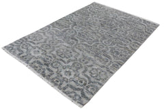 handmade Modern Kafkaz Gray Gray Hand Knotted RECTANGLE WOOL&VISCOU area rug 4 x 6