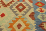 Flat Weave Kilim Antique Navaho Vintage handmade Geometric Kilim Ivory Blue Hand-Woven Rectangle 100% Wool Area Rug 7x10 