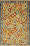 Flat Weave Kilim Antique Navaho Vintage handmade Geometric Kilim Ivory Blue Hand-Woven Rectangle 100% Wool Area Rug 7x10 