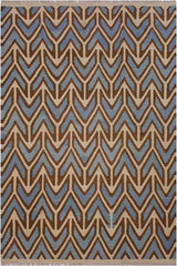 Flat Weave Kilim Antique Navaho Vintage handmade Modern Kilim Ivory Blue Hand-Woven Rectangle 100% Wool Area Rug 6x8 