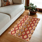 Flat Weave Kilim Antique Navaho Vintage handmade Modern Kilim Red Pink Hand-Woven Rectangle 100% Wool Area Rug 3x5 