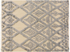 handmade Modern Moroccan Hi Ivory Blue Hand Knotted RECTANGLE 100% WOOL area rug 5x7