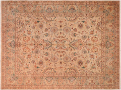 handmade Traditional Lahore Tan Green Hand Knotted RECTANGLE 100% WOOL area rug 8x10