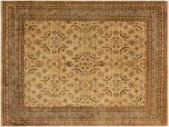 handmade Traditional Lahore Tan Lt. Green Hand Knotted RECTANGLE 100% WOOL area rug 8x10