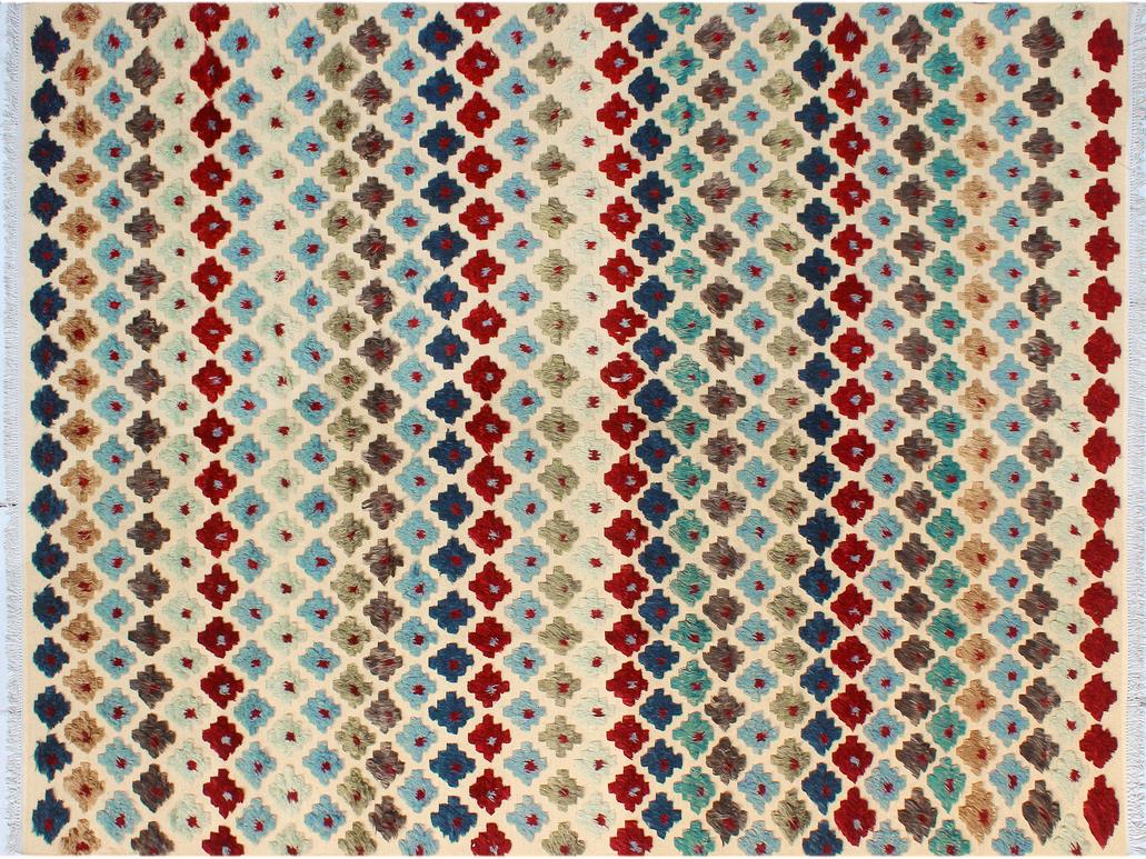 handmade Modern Moroccan Hi Beige Blue Hand Knotted RECTANGLE 100% WOOL area rug 9x12