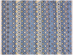 handmade Modern Moroccan Hi Lt. Blue Ivory Hand Knotted RECTANGLE 100% WOOL area rug 6x8