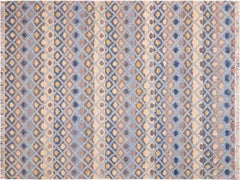 handmade Modern Moroccan Hi Blue Beige Hand Knotted RECTANGLE 100% WOOL area rug 6x9