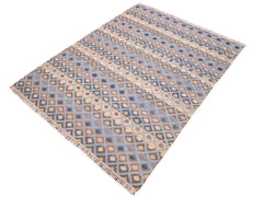 handmade Modern Moroccan Hi Blue Beige Hand Knotted RECTANGLE 100% WOOL area rug 6x9