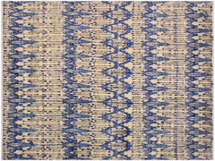 handmade Modern Moroccan Ivory Blue Hand Knotted RECTANGLE 100% WOOL area rug 9x12