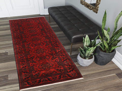 handmade Tribal Biljik Khal Mohammadi Drk. Red Black Hand Knotted RUNNER 100% WOOL Runner 3x10