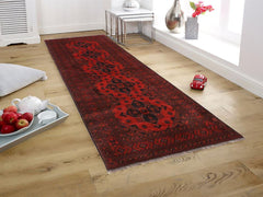 handmade Tribal Biljik Khal Mohammadi Drk. Red Black Hand Knotted RUNNER 100% WOOL Runner 3x10