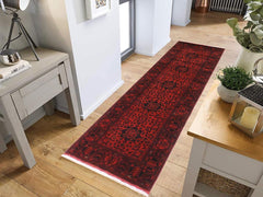 handmade Tribal Biljik Khal Mohammadi Drk. Red Black Hand Knotted RUNNER 100% WOOL Runner 3x10