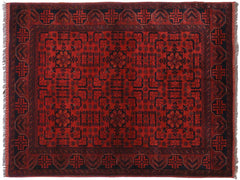 handmade Tribal Biljik Khal Mohammadi Drk. Red Black Hand Knotted RECTANGLE 100% WOOL area rug 4x6