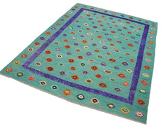 handmade Modern Moroccan Hi Green Blue Hand-Woven RECTANGLE 100% WOOL area rug 10x13