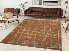 handmade Modern Moroccan Hi Brown Ivory Hand-Woven RECTANGLE 100% WOOL area rug 8x10