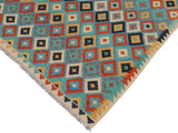 handmade Geometric Kilim Blue Beige Hand-Woven RECTANGLE 100% WOOL area rug 6x8