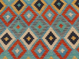 handmade Geometric Kilim Blue Beige Hand-Woven RECTANGLE 100% WOOL area rug 6x8