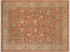 handmade Traditional Lahore Rust Beige Hand Knotted RECTANGLE 100% WOOL area rug 10x14