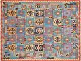 handmade Geometric Kilim Blue Rust Hand-Woven RECTANGLE 100% WOOL area rug 8x11