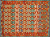 handmade Geometric Kilim Rust Blue Hand-Woven RECTANGLE 100% WOOL area rug 9x10