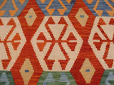 handmade Geometric Kilim Rust Blue Hand-Woven RECTANGLE 100% WOOL area rug 9x10