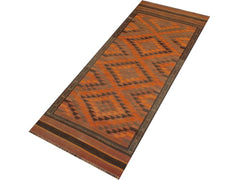 handmade Geometric Kilim Rust Brown Hand-Woven RUNNER 100% WOOL area rug