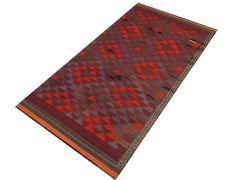 handmade Geometric Kilim Red Rust Hand-Woven RUNNER 100% WOOL area rug