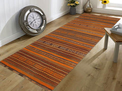 handmade Geometric Kilim Orange Brown Hand-Woven RUNNER 100% WOOL area rug