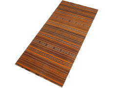 handmade Geometric Kilim Orange Brown Hand-Woven RUNNER 100% WOOL area rug