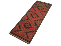 handmade Geometric Kilim Red Brown Hand-Woven RUNNER 100% WOOL area rug