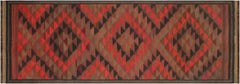 handmade Geometric Kilim Red Brown Hand-Woven RUNNER 100% WOOL area rug