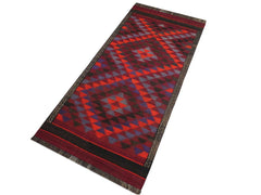 handmade Geometric Kilim Burgundy Rust Hand-Woven RUNNER 100% WOOL area rug