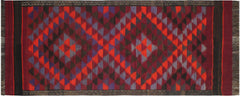 handmade Geometric Kilim Burgundy Rust Hand-Woven RUNNER 100% WOOL area rug